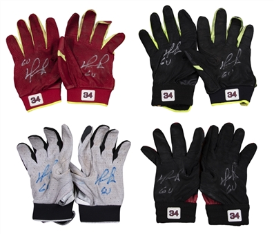 Lot of (4) David Ortiz Game Used & Signed Batting Gloves - Various Colors (Ortiz LOA)